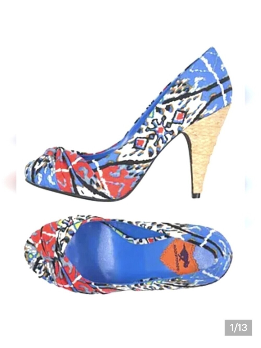 Rocket Dog Court Shoes Peep Toe Multi Colored Geometric Size 7 Red Blue White